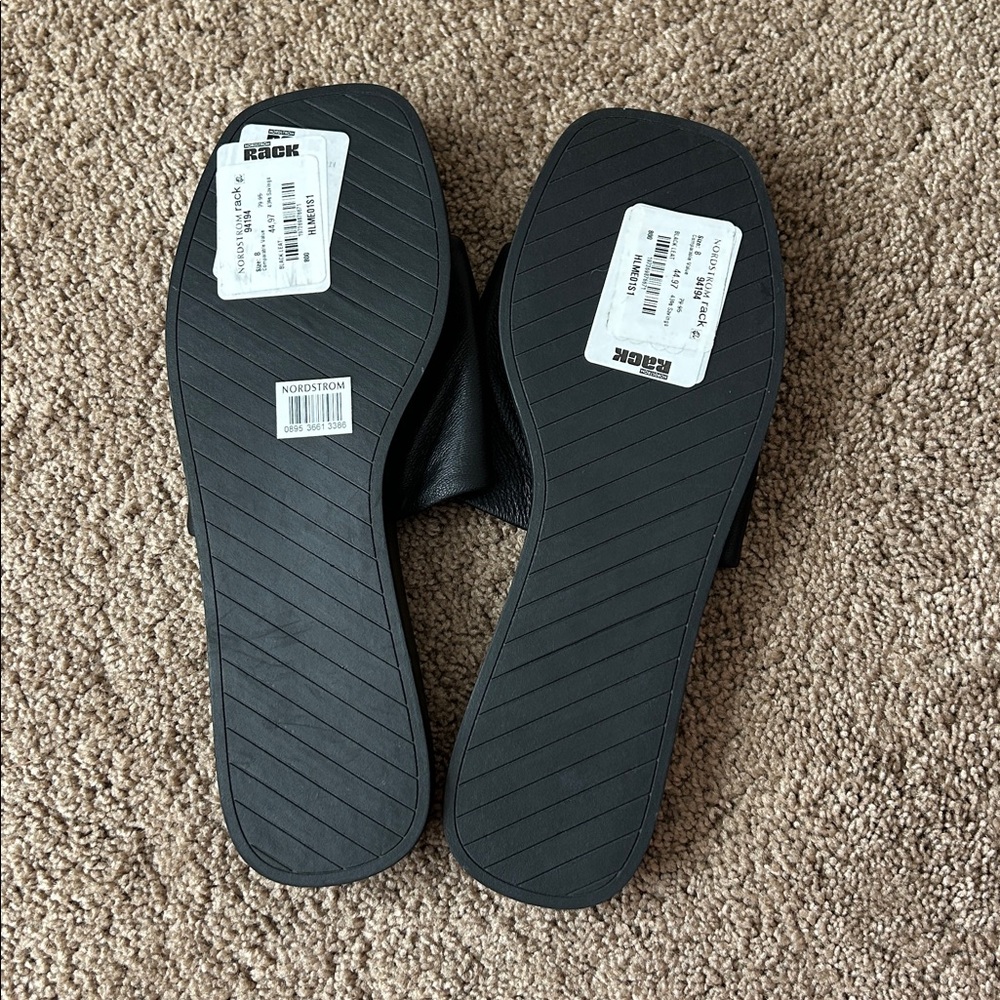 Steve Madden Black Leather Slides - Picture 3 of 4